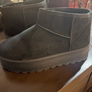 Black faux Suede Platform Ankle Boots